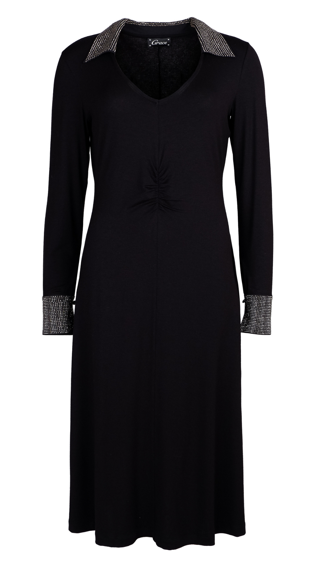 Grace NEU Jersey-Kleid mit Glitzerkragen / -bündchen Schwarz Nr. 436/2118