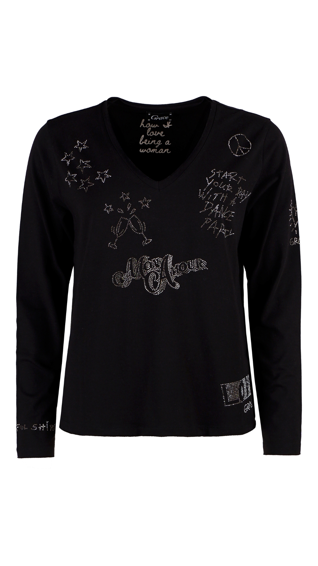 Grace NEU Glitzer-Sweatshirt "MON AMOUR" Schwarz Nr.436/2128