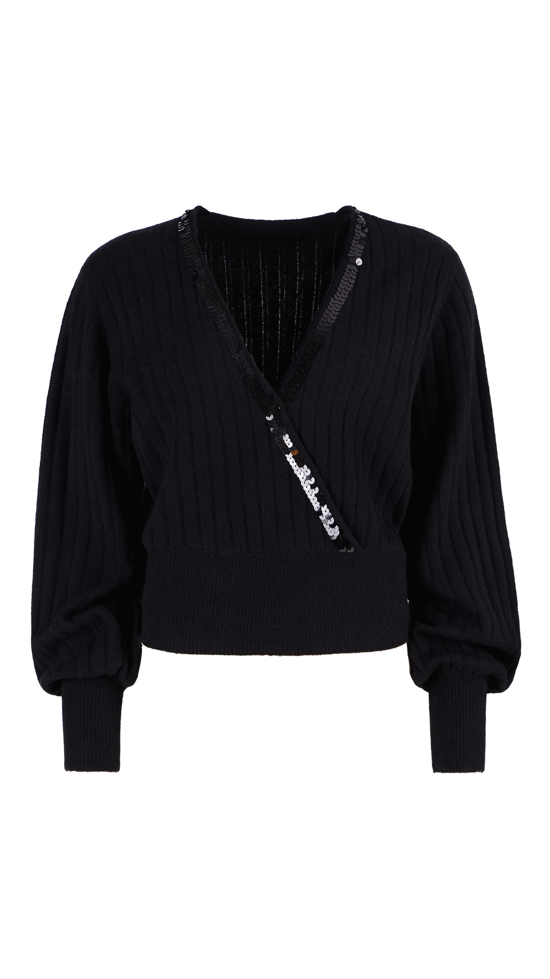 Grace NEU Wickel-Pullover mit Paillettenkante Schwarz Nr.436/1110