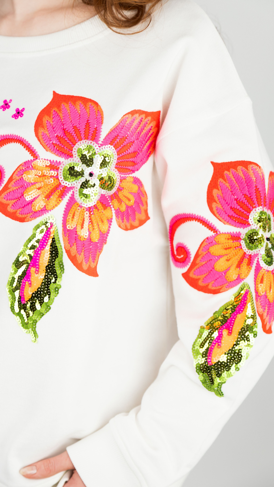 Grace NEU Sweatshirt "Sweat Flower Pailletten" Weiß Nr.436/2324