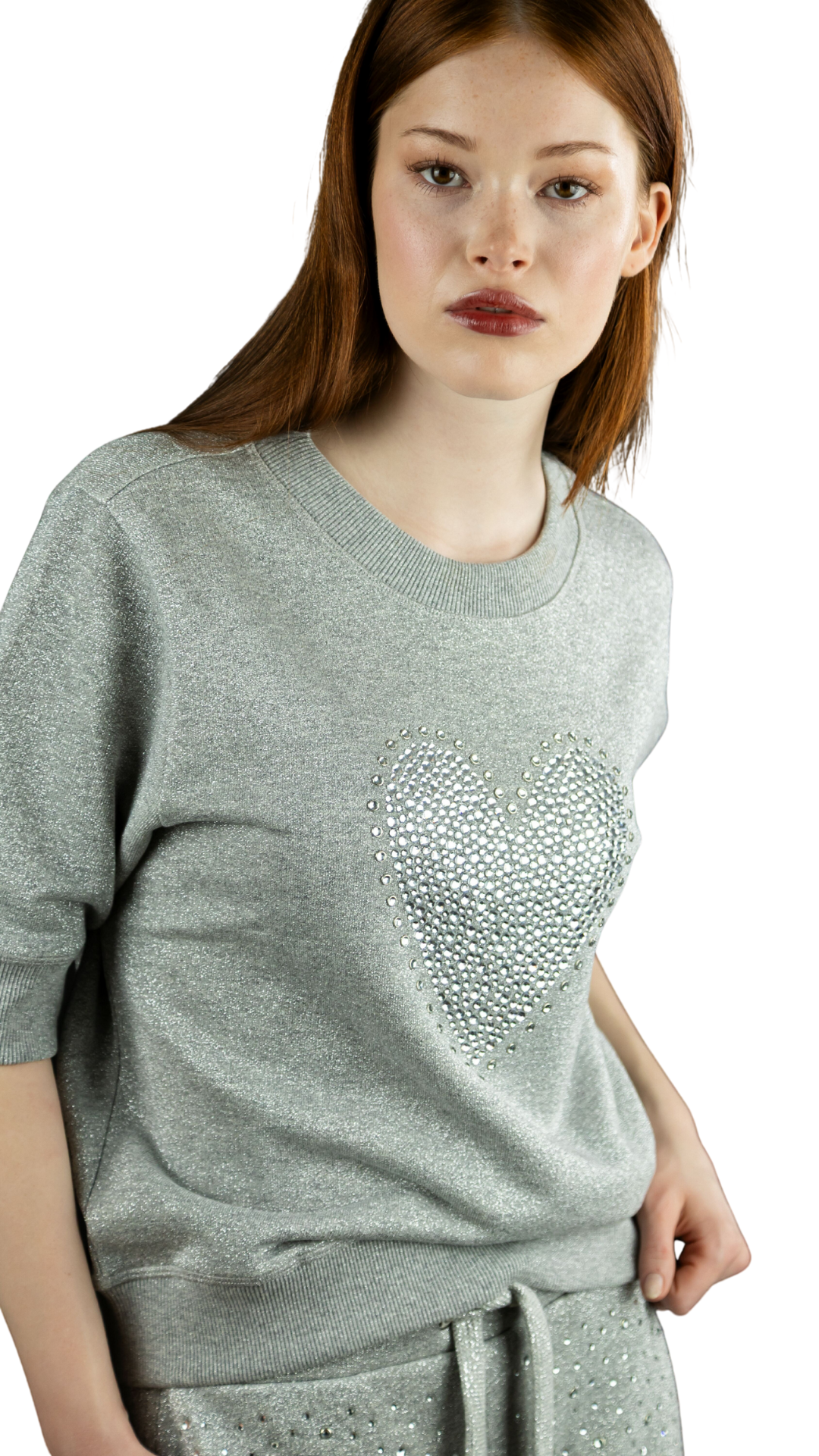 Grace NEU Kurzarm-Pullover mit Herz-Aufdruck Silber Nr.436/2103