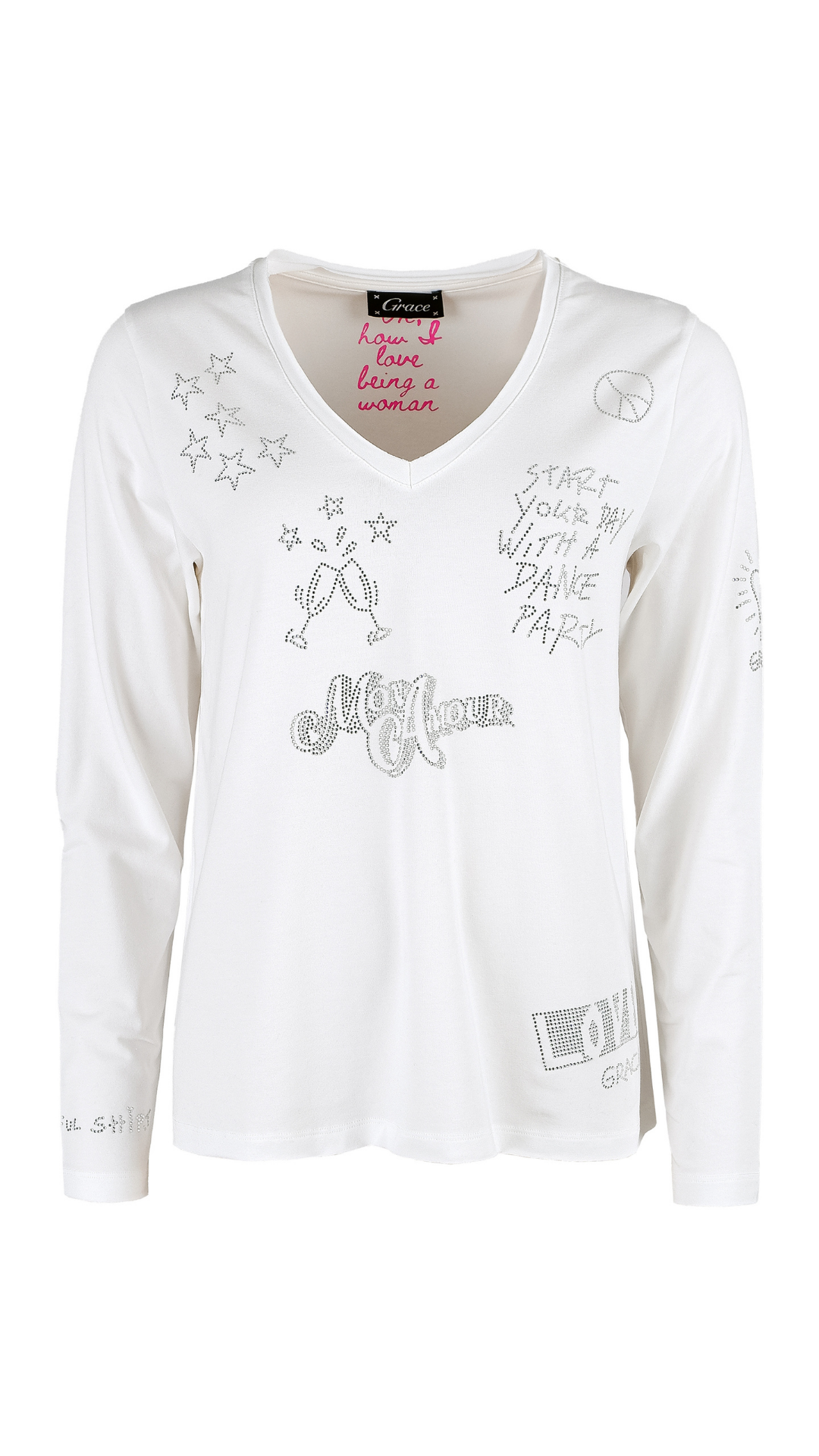 Grace NEU Glitzer-Sweatshirt "MON AMOUR" Weiß Nr.436/2128
