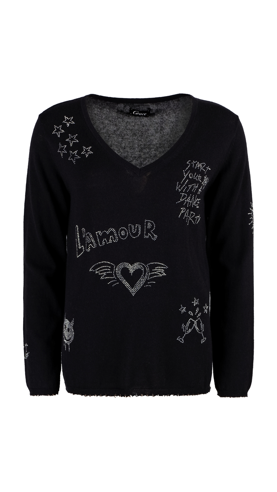 Grace NEU Glitzer-Pullover "L'AMOUR"  Schwarz Nr.436/1108