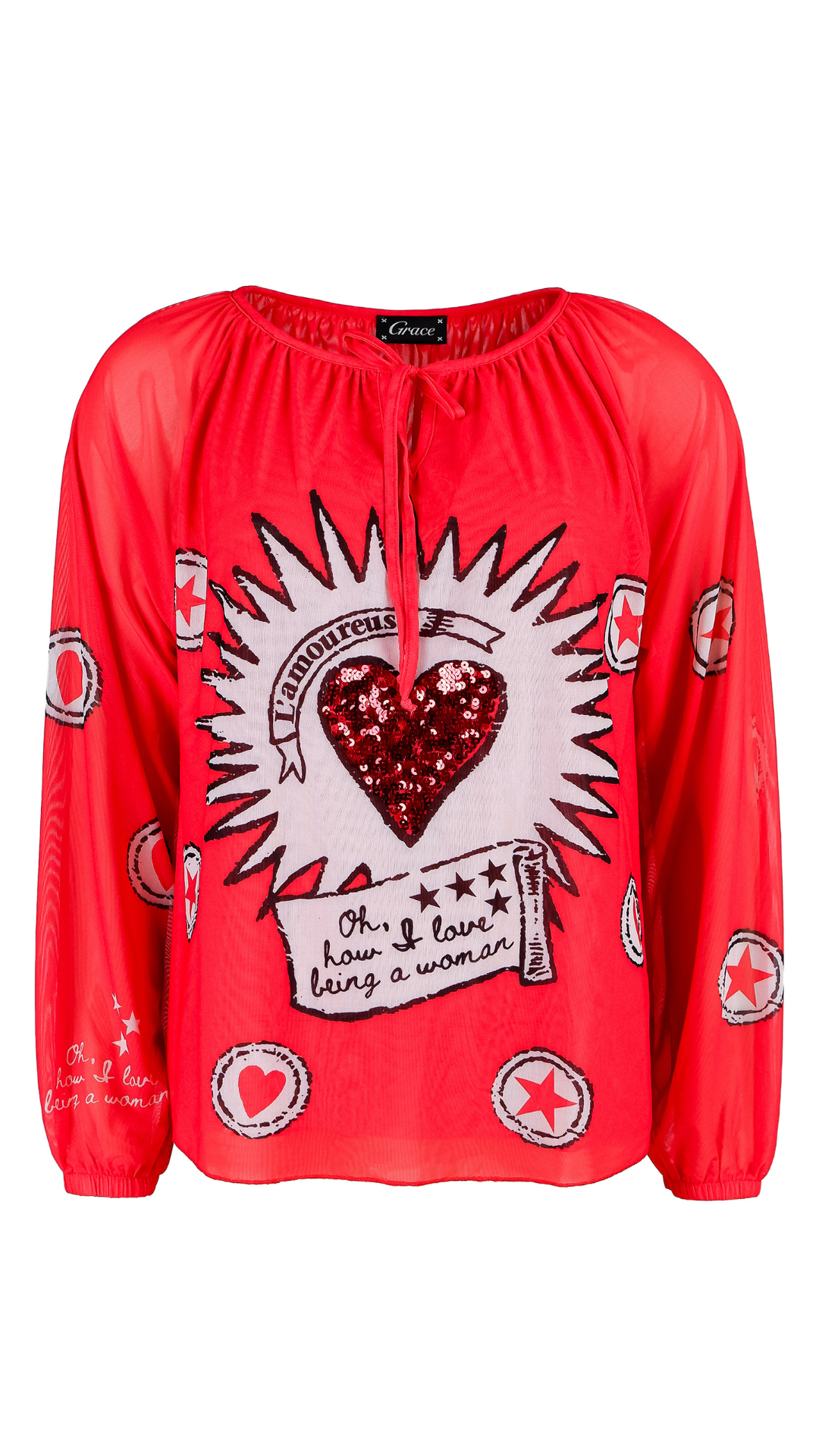 Grace NEU Mesh-Sweatshirt "RED HEARTS" Rot Nr.436/2133